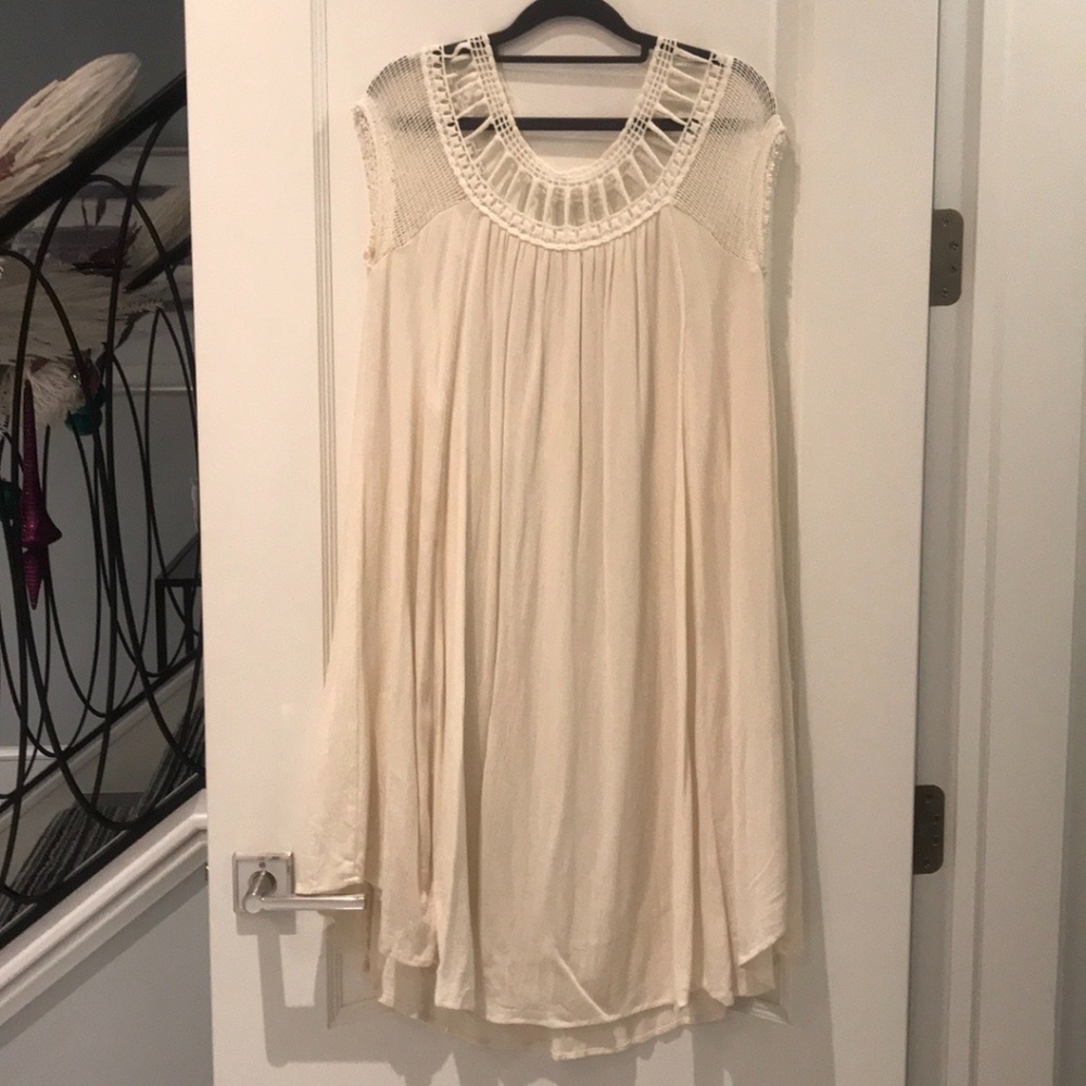 Free People Gauze Crochet Black Loose Shift Dress